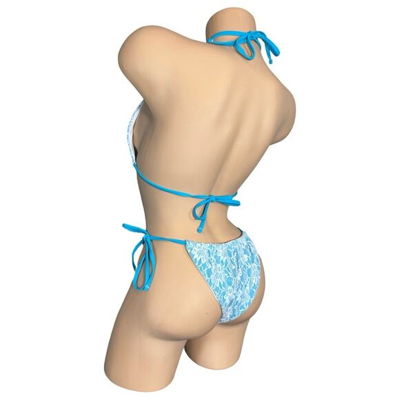 Boutique Women's Blue Bikini With Lace Overlay Large Set - Picture 9 of 14